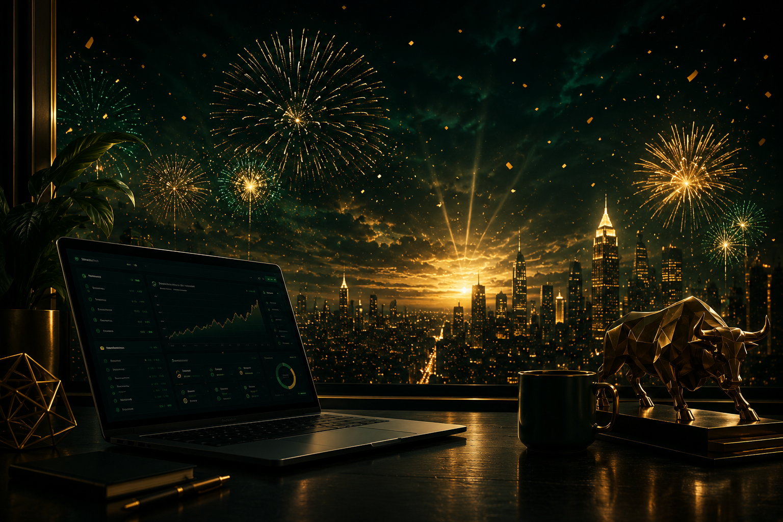 Dark green and gold celebratory scene for The Founding 100